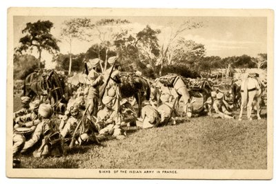 1914〜15年のフランスのインド陸軍のシーク教徒（セピア写真） 作： Raphael Tuck and Sons
