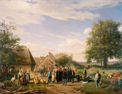 ソローニュのクードレーの農場を訪れるナポレオン 3 世 レイモンド・エスブラット (1809-1856) による 19 世紀のオルレアンの絵画。 美術館 作： Raymond Esbrat