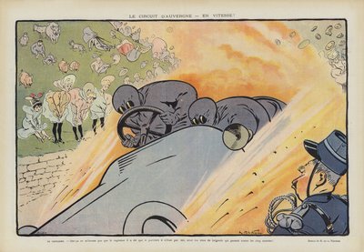 オーヴェルニュ・サーキット・モーターレース。Le Rireのイラスト（カラーリトグラフ） 作： Raymond de la Neziere