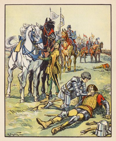 パタイの戦いの後、負傷したイギリス人を介抱するジャンヌ（カラーリトグラフ） 作： Raymond de la Neziere