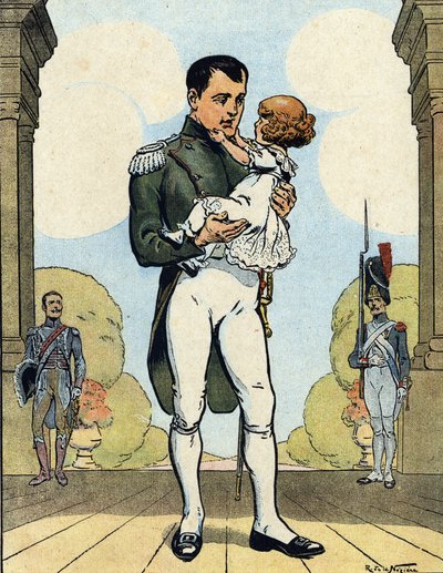 皇帝ナポレオン1世（1769-1821）と息子エグロン（1811-1832）（ローマ王ナポレオン2世、ライヒシュタット公）の肖像（フランス皇帝ナポレオン1世と息子ナポレオン2世）。 作： Raymond de la Neziere
