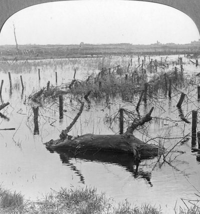 ベルギーのニューウポールト、第一次世界大戦、c1914-c1918で水門と有刺鉄線を開通 作： Realistic Travels Publishers