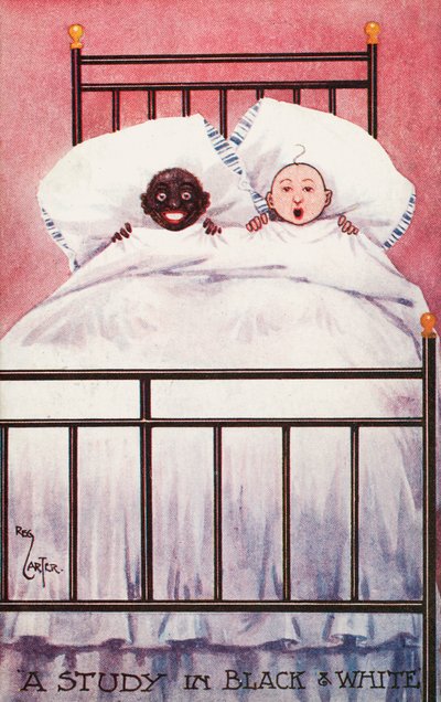 ベッドにいる白黒の子供たち（カラーリソ） 作： Reg Carter