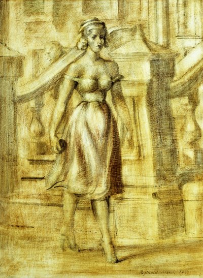 散歩する女性二重絵画 作： レジナルド・マーシュ