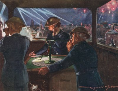 空襲、第二次世界大戦中の戦時中の英国国営消防隊の監視所 作： Reginald Mills