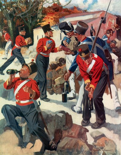 Entente Cordiale - ウェリントンの半島での作戦中に贈り物を分かち合う英仏軍（カラーリトグラフ） 作： レジナルド・トーマス・クリーバー
