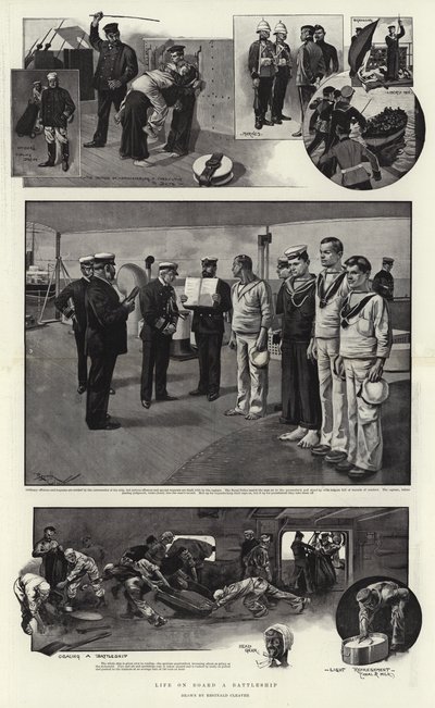 戦艦での生活（リトグラフ） 作： レジナルド・トーマス・クリーバー