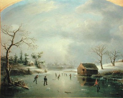 ニュージャージー州モリスタウンのスケート池（油彩・キャンバス） 作： Regis Francis Gignoux