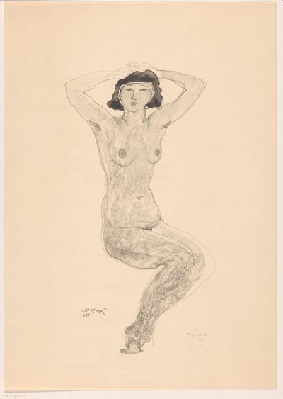 頭に手を置いて座っている裸の女性 作： Reijer Stolk (signed by artist)