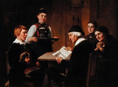 紹介状」1880年頃（パネルに油彩） 作： Reinhard Sebastian Zimmerman