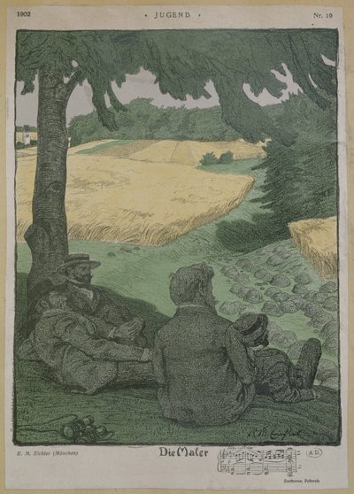 自然を観察する画家たち、「Die Jugend」のイラスト 作： Reinhold Max Eichler