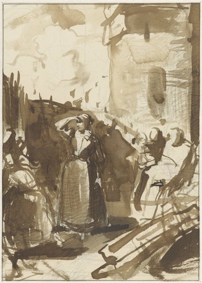 包囲された都市の城壁の背後にいる女性 (Kenau Simonsdatter Hasselaer?) 作： Reinier Craeyvanger