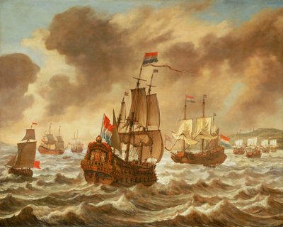 1639年10月21日、トロンプの旗艦「アメリア」を示すダウンズ海戦前（油彩・カンヴァス）（1639年頃 作： Reinier Nooms