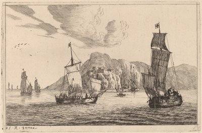 山岳背景を持つ港のシーン 作： Reinier Nooms, called Zeeman