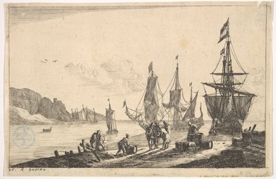17世紀の帆船のある湾。 作： Reinier Zeeman
