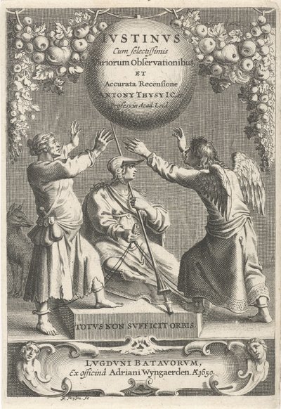 Minerva en twee geketende figuren タイトル: A. Thysius, Justinus with the mostselected 様々な観察と詳細なレビュー, 1650 作： Reinier van Persijn