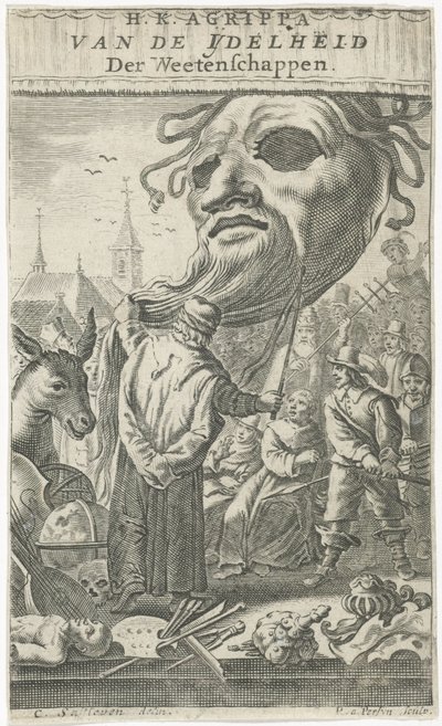 芸術に関する漫画 タイトルページ: J. Oudaen, Agrippa, of the Vanity of the Sciences, 1661 作： Reinier van Persijn