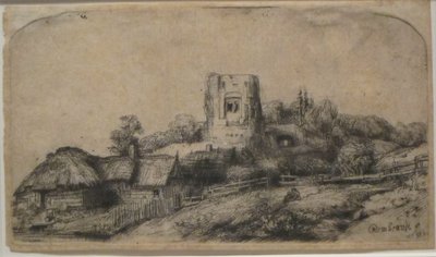 四角い塔のある風景 作： Rembrandt