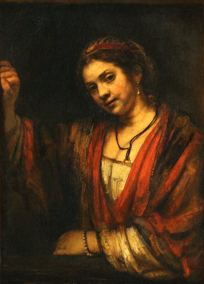 開け放たれたトップドアの若い女性 作： Rembrandt