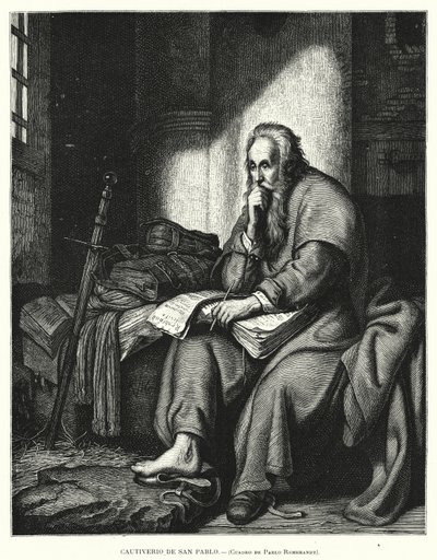 獄中の聖パウロ（リトグラフ 作： Rembrandt Harmensz. van Rijn (after)
