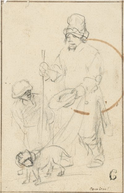 盲目の乞食少年と犬 作： Rembrandt van Rijn