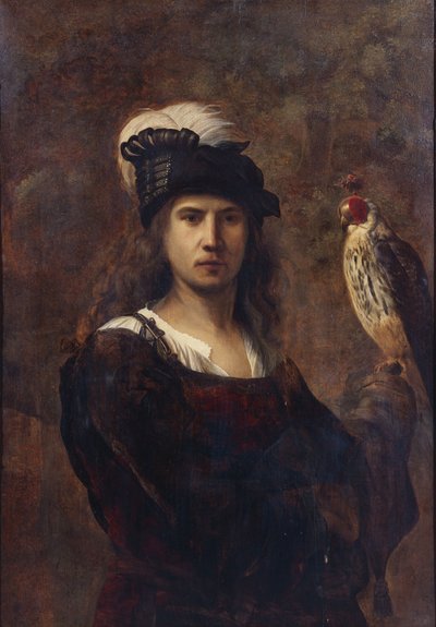 鷹と羽のついた帽子をかぶった鷹匠 作： Rembrandt van Rijn
