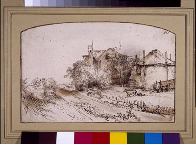 農場近くの干し草の山、1650年頃（紙にペン、インク 作： Rembrandt Harmensz. van Rijn