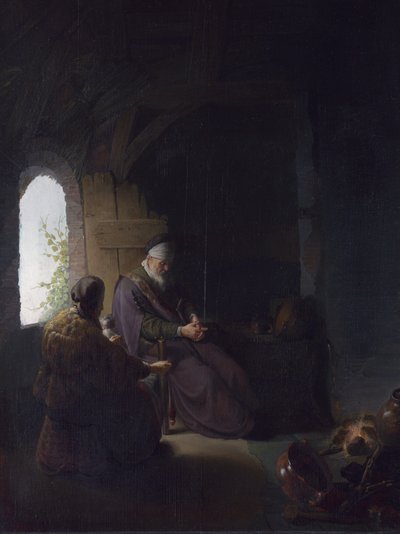 アンナと盲目のトビット、1630年頃（パネルに油彩） 作： Rembrandt van Rijn