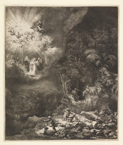 羊飼いへの告知、1634年 作： Rembrandt van Rijn