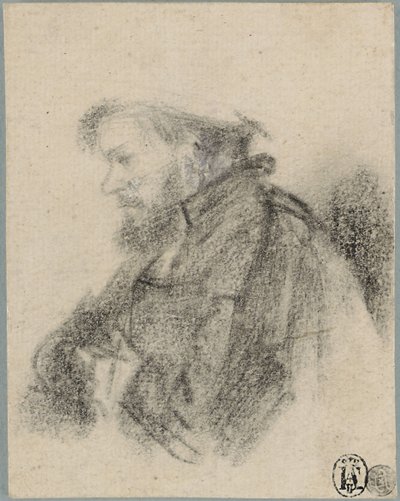 ひげを生やした男性、半分の長さ、左の横顔 作： Rembrandt van Rijn