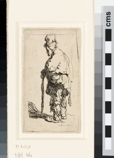 棒に寄りかかった乞食、1630年頃（エッチング） 作： Rembrandt van Rijn