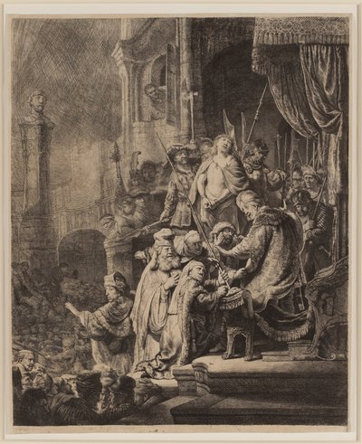 ピラトの前のキリスト：大きな皿 作： Rembrandt van Rijn