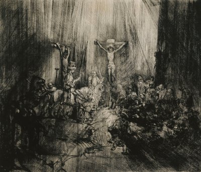 二人の泥棒の間で十字架につけられたキリスト-「三本の十字架」、1653年から1661年 作： Rembrandt van Rijn