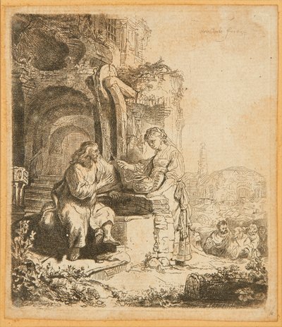 廃墟の中のキリストとサマリアの女 (エッチング) 作： Rembrandt Harmensz. van Rijn