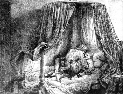 ベッドで愛を交わすカップル レンブラント・ファン・レイン（1606-1669）のエングレーヴィング 1646年 作： Rembrandt Harmensz. van Rijn