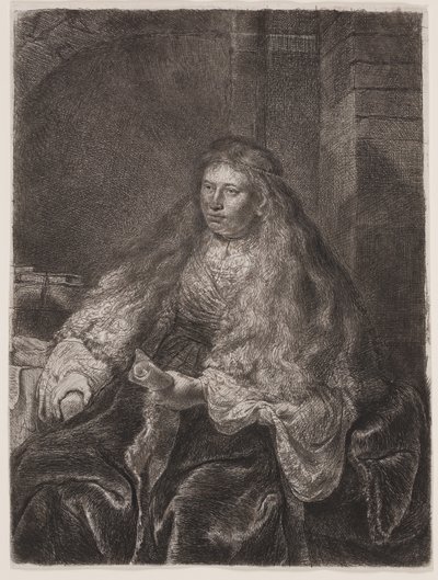 長い髪の少女が肩に落ちる、または「偉大なユダヤ人の花嫁」 作： Rembrandt van Rijn