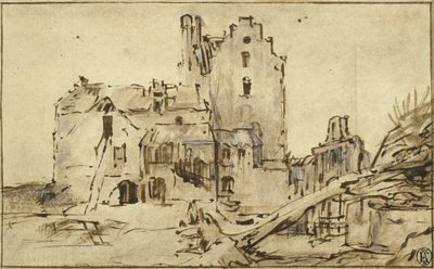 崩壊した高価な城、1652-57 作： Rembrandt van Rijn