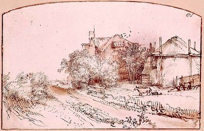 コテージと納屋のある風景 作： Rembrandt Harmensz. van Rijn