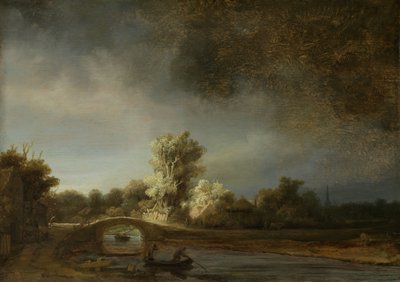 石橋のある風景、1638年頃（パネルに油彩） 作： Rembrandt van Rijn