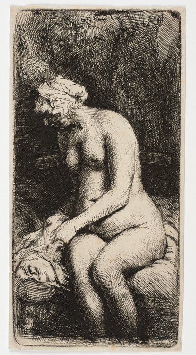 水に足をつけて座る裸の女性 作： Rembrandt Harmensz. van Rijn
