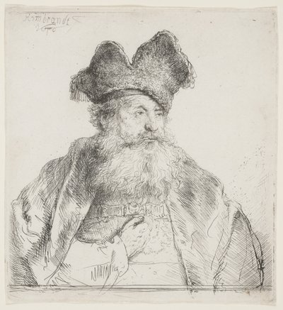 分割された毛皮の帽子を持つ老人 作： Rembrandt van Rijn