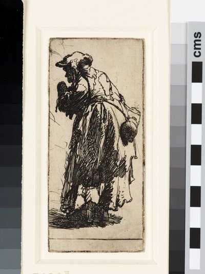 ひょうたんを持った乞食の老婆、1629年頃（エッチング） 作： Rembrandt van Rijn