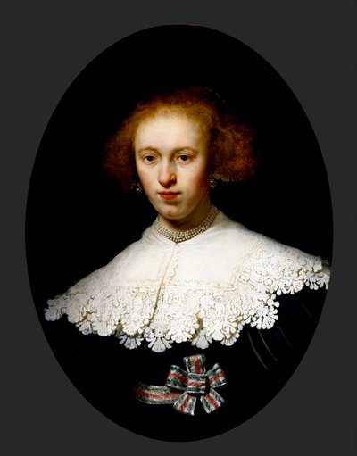 若い女性の肖像」 Peinture de Rembrandt van Rhijn (1606-1669) - 1633 - 木に油彩 Dim 65,3x48,7 cm ヒューストン美術館 作： Rembrandt van Rijn