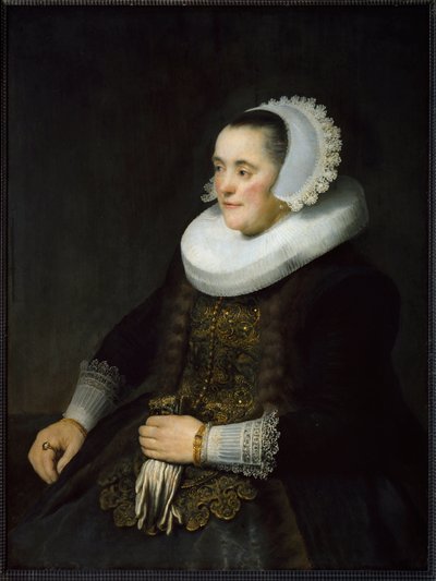 ラフとヘッドドレスを身につけたオランダのブルジョア女性の肖像。(絵画 作： Rembrandt van Rijn