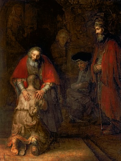 放蕩息子の帰還、c.1668-69（帆布に油彩） 作： Rembrandt van Rijn