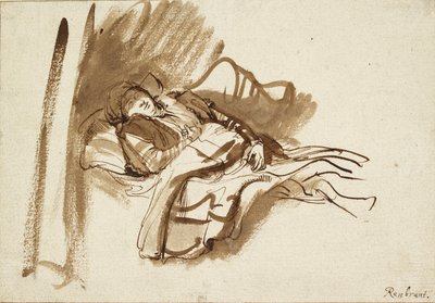 ベッドで眠っているサスキア、c1630s 作： Rembrandt Harmensz van Rijn