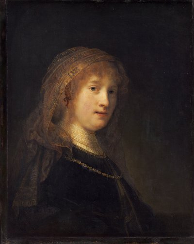 Saskia van Uylenburgh、c.1634-1640（パネルに油彩） 作： Rembrandt van Rijn