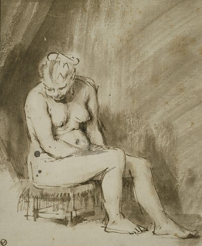 着席女性ヌード 作： Rembrandt van Rijn