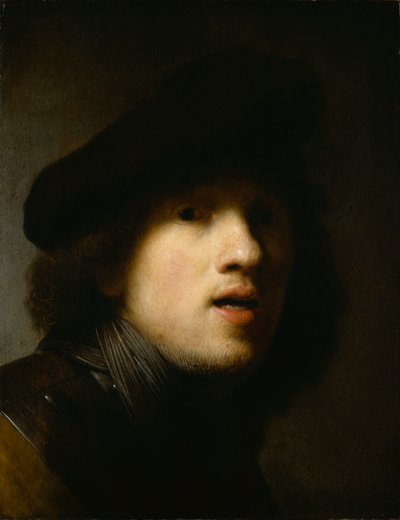 自画像、1629年頃（木に油彩） 作： Rembrandt Harmensz. van Rijn