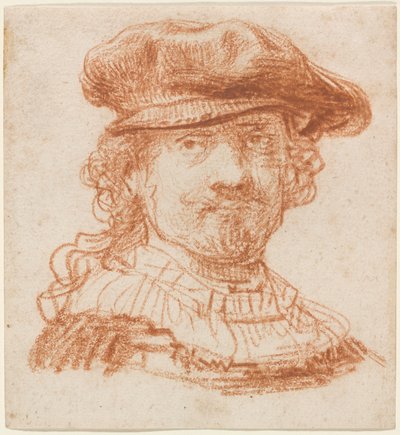 自画像、1637年頃（赤チョーク） 作： Rembrandt van Rijn